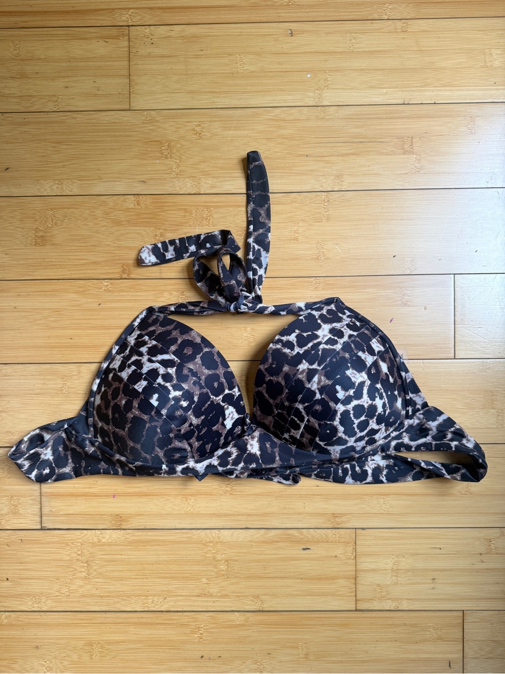 Leopard Print Halter Bikini Top - Brown & Black